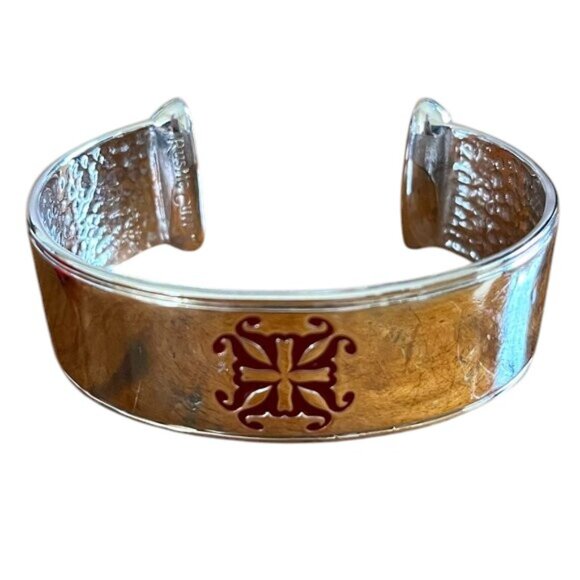 GIFT BAG INCLUDED Rustic Cuff Silvertone and Red Enamel Cuff Bracelet - Picture 1 of 6